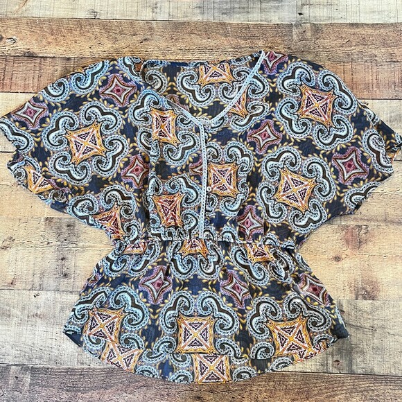 Gap Multicolor Sheer Peplum Top Small Blouse Boho Patterned - Picture 8 of 8